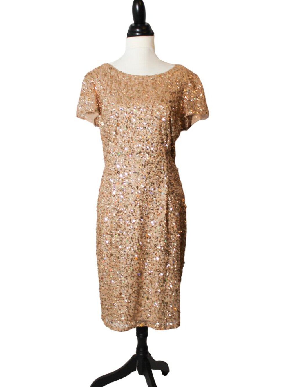 Gold Sequin Nude Champagne Sheath Cocktail Dress 18W